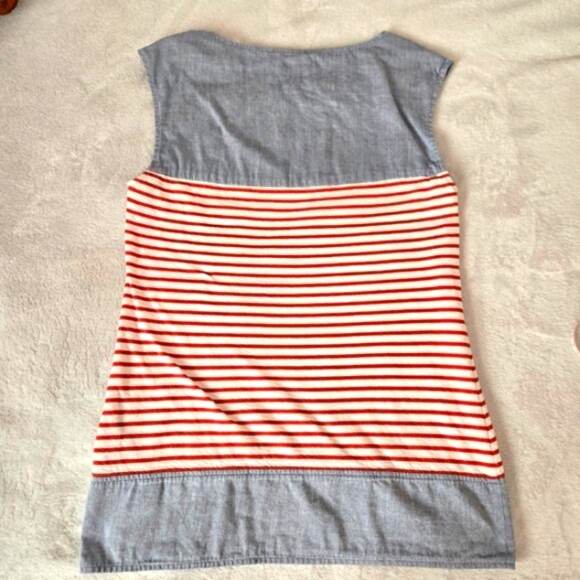 Lacoste Women’s Sleeveless Nautical Stripe Top Blue Chambray Red White Size 38 - Picture 2 of 11